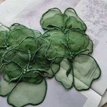 10pcs Green Embroidered Mesh Flower Patches, For Wedding Dress Decor - Green - View 6