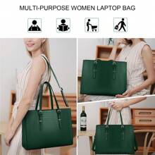 15.6" Women's Laptop Bag Leather Briefcase Work Handbag Shoulder Bag Waterproof Business Office Bags, Black