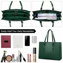 15.6" Women's Laptop Bag Leather Briefcase Work Handbag Shoulder Bag Waterproof Business Office Bags, Black