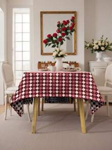 Retro American Style Red & White Plaid Picnic Mat, Rectangular Dining Table Cloth, Linen Rustic New Year Tablecloth, Dust-Proof And Dirt-Resistant, Festive - Multicolor - View 10