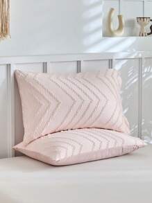 Juego de ropa de cama de 2/3 piezas con diseño a rayas de onda rosa, de fibra de peluche, estilo bohemio sencillo y elegante, compuesto por 1 edredón + 1/2 fundas de almohada, apto para todas las estaciones