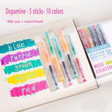 5 stuks/set dubbelzijdige markeerstiften, 10 kleurenset, zachte fluorescerende markers voor kleuren, onderstrepen, decoratieve markeringen, ontwerp met dubbele punt voor doe-het-zelf-notities, schilderen, paasdecoraties, kunstbenodigdheden