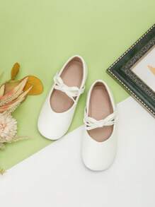 Girls Cute Bow Decor Princess Style Flat Shoes, Suitable For Children's Performance And Dance - White - View 3