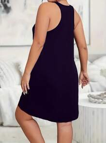 3pcs/Set Plus Size Women Basic Casual Dress Set, Loose Round Neck Solid Color Tank Nightgown, Suitable For Spring, Summer, All Seasons, Moo Moo - Multicolor - View 2