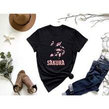 Sakura Shirt, Women Japanese Flower Shirt, Sakura Tree Shirt, Pink Cherry Blossom Tshirt, Japanese Cherry Shirt, Summer Shirt, Floral Tshirt - Black - View 1