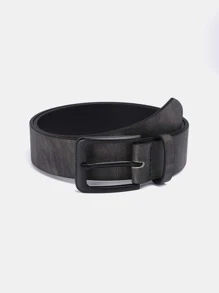 1 pieza Cinturón decorativo casual llano de poliuretano (PU) para hombres, apto para uso diario, hebilla con recubrimiento metálico, color negro