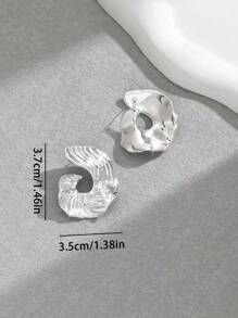 Fashionable Abstract Minimalist Asymmetrical Circle Wave Stud Earrings, Women Decorative Accessory