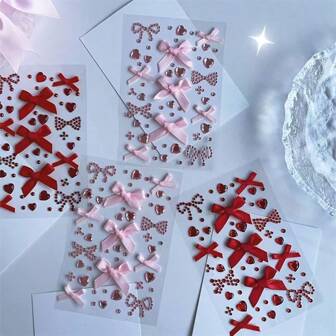 1pc/2pcs Rhinestone Bow & Heart Shape Stickers, Suitable For Weddings, Daily Wear, Adding Romantic & Elegant Atmosphere, Applicable For Balls, Engagement Parties, Special Occasions, Can Create Diverse Styles, Home Decor, Gift Packaging, Body Art. Suitable For Anniversary, Birthday, Holiday Celebrations, Adding Sparkling Accents To Any Scenes, Facial Gem Stickers, Stage Makeup Tear Stickers, A Wonderful Gift For Girlfriend, Friends, Lover, Wife
