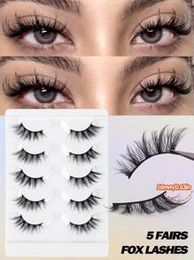 MAGEFY 5 Pares de pestañas postizas medias de zorro natural, cortas y mini, super cortas, media pestaña con extremos alargados, de apariencia natural y rizada, reutilizables e ideales para uso diario de chicas/mujeres. Pestañas manga esponjosas y delgadas para uso cotidiano, esenciales de viaje, cola de ojos alargada.