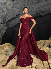 Faeriesty Vestido de sirena sin hombros, vestido formal atemporal para bodas, galas, alfombra roja, fiestas, invitado de boda, vestido de noche