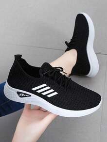 Women's Breathable Sports Tennis Shoes, Lightweight And Comfortable Women's Sports Shoes, Casual Women's Shoes, Suitable For Daily Wear, Sports - 黑色 - 查看 3
