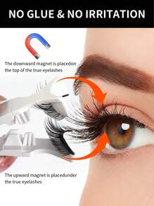 MAGEFY 3 对黑色磁性可重复使用假睫毛，配有专业涂抹镊子，无需胶水，蓬松纤细，适合日常使用，漫画睫毛，旅行必需品，猫眼假睫毛 3d 仿貂皮睫毛柔和自然妆容，适合旅行、工作派对携带、精美礼物、女性圣诞礼物 - 自然纖長款 - 查看 8