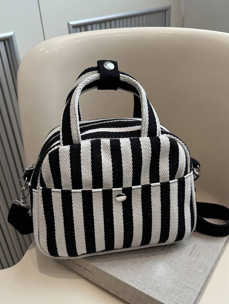 New Striped Luxury High-End Versatile Women Handbag - Black - View 1