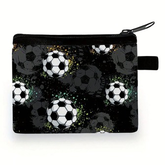 Fotbollsplånbok för barn - Minimyntväska med fotbollsmönster för pojkar och flickor - Söt barnplånbok med dragkedja - Perfekt för skola, resor och vardagsbruk (5,5" X 4,1")