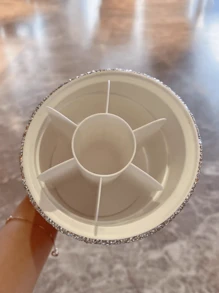 1pc Multifunctional Rotating Storage Box, Rhinestone Decorated Cosmetic Organizer For Lipstick, Eyebrow Pencil, Eyeliner, Makeup Brushes, Beauty Desk Top Pen Holder - Silver - View 3