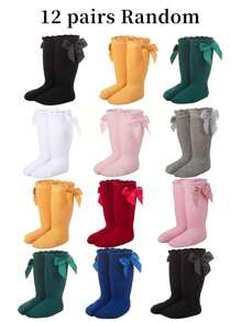 12 pares de calcetines con decoración de lazo para bebé/niño pequeño, diseño lindo, adecuado para primavera/verano
