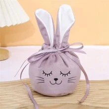 1pc Easter Bunny Drawstring Egg Gift Bag, Rabbit Face Stamping Craft Candy Bag, Suitable As Easter Party Decor Gift Bag For All Ages