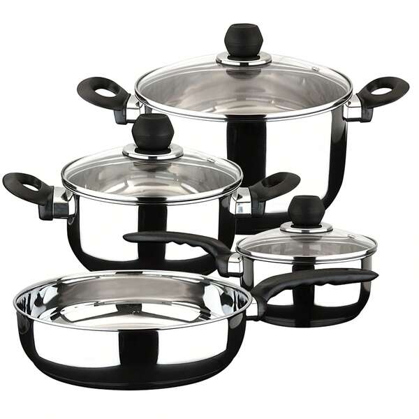 Magefesa Practika Cookware Set, 7 Pieces, Made Of Stainless Steel, Its Diffuser Bottom Guarantees Heat Distribution, INDUCTION, Easy Cleaning And Dishwasher Friendly