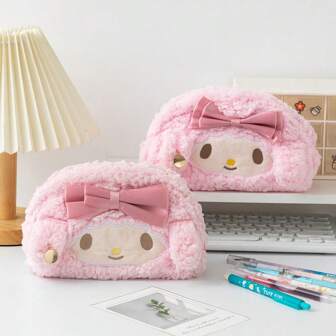 Sanrio 1 pieza Bolsa de lápices de peluche con diseño de oveja estilo My Melody, estuche de papelería de dibujos animados lindo y espacioso, estuche/bolsa de cosméticos/útiles escolares de alta calidad, serie de regreso a clases, regreso a clases, útiles escolares, estuche de lápices, mochila escolar