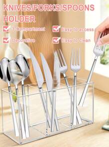 1 件餐具 3 隔间收纳盒，透明塑料餐具收纳盒，可放置勺子、叉子，适合派对、厨房台面整理 - 彩色 - 查看 7