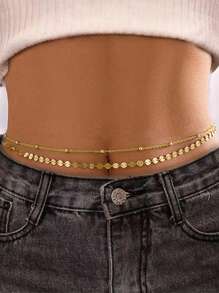 Set de 2 cadenas para la cintura con doble capa de cuentas y brillo, joyería de collar de cadena metálica sexy y elegante, estilo europeo y americano, para verano
