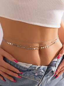 Set de 2 cadenas para la cintura con doble capa de cuentas y brillo, joyería de collar de cadena metálica sexy y elegante, estilo europeo y americano, para verano