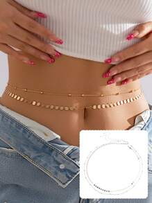 Set de 2 cadenas para la cintura con doble capa de cuentas y brillo, joyería de collar de cadena metálica sexy y elegante, estilo europeo y americano, para verano