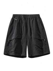 男士工装短裤多口袋时尚休闲百慕大短裤 - 黑色 - 查看 3