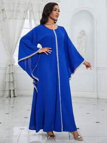 Fashionable Elegant Loose Modest Kaftan Jalabiya Arabic Robe For Women - Blue - View 6