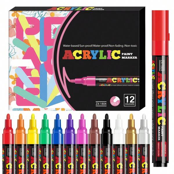 Water-Based Acrylic Marker Pen Can Be Painted On Paper, Metal, Porcelain, Wood, Glass, Stone, Plastic; Quick-Drying, Waterproof, Strong Coverage, Not Easy To Fade Back To School