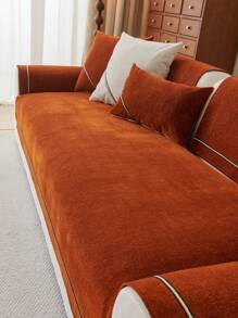 1pc All Season Sofa Cushion Cover, Modern Chenille Anti-Dust Anti-Slip Sofa Seat Protector, Simple, Dirt-Resistant, Machine Washable, Warm & Fade-Resistant, Pet-Friendly, Fits Bedroom, Office, Living Room, L-Shaped Sofa & 1/2/3/4 Seater - Orange - View 5