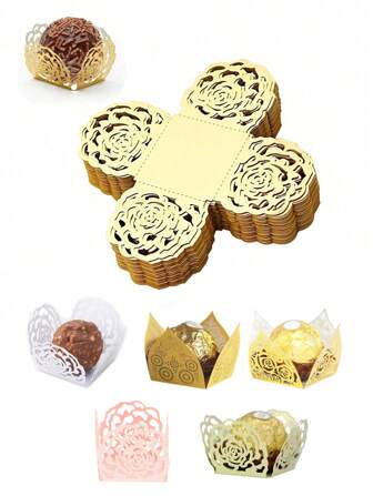 50pcs Truffle Wrapping Paper Candy Cup Gold Rose Truffle Cupcake Liners, Square Cake Liners Chocolate Baking Cup