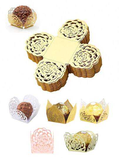 50 قطعة من ورق تغليف الكراميل الوردي الذهبي مع خطوط الورد، ورق أكواب المعجنات السكوير لخبز الشوكولاتة والحلويات
