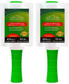 2-Pack Industrial Mini Clear Stretch Wrap Film 80 Gauge 5.1" 1000ft For Pallet Wrap With Plastic Handle,Durable Self-Adhering Packing,Moving,Packaging,Heavy Duty Shrink Film