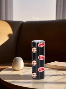1 pieza Botella de agua personalizada de 600ml/20oz, taza personalizada con foto, taza de café de carro, taza recta portátil. Taza personalizada resistente al calor. Regalo para familia, amigos, parejas. San Valentín, Año Nuevo, Vacaciones, Regalos de Boda.