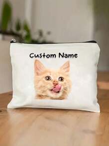 1pc Custom Cat Photo Makeup Bags, Cute Cat Themed Gifts, Small Pet Lover Travel Cosmetic Bag, Zipper Pouch For Teens Daughter Sister, Funny Pet Stuff Birthday Christmas Decorations Makeup Organizer Makeup Storage Bag Mini Pouch Travel Small Makeup Case Accessories Make Up Holder Brush Bag Make Up Container Cosmetic Bag Travel Essentials Ladies Accessories