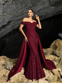 Faeriesty Vestido de sirena sin hombros, vestido formal atemporal para bodas, galas, alfombra roja, fiestas, invitado de boda, vestido de noche