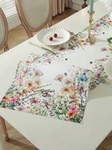 1pc Table Runner, Delicate Colorful Digital Printing Butterfly & Floral Pattern, Suitable For Fresh Spring/Summer Atmosphere, All Season Use, Can Be Used As Kitchen, Dining Table, Room Decor, Pink Table Mat, Desk, Coffee Table, Vanity, Microwave Towel, Home Decoration, Placemat, Picnic Mat For Living Room, Bedroom, Yard, Indoor Outdoor, Outdoor Furniture, Camping, Villa, Holiday Party, Home Gathering, Party, Wedding Decorations, Available In Various Sizes - Multicolor - View 2