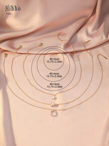 Hihho 3 件套优雅女士项链，锆石镶嵌腰吊坠和圆形 O 形设计，创意个性化奢华珠宝礼物 - 金黃色 - 查看 4