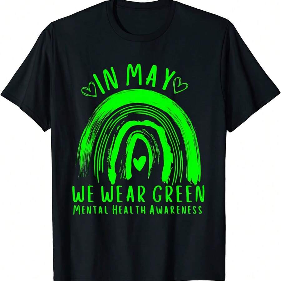 In May We Wear Green Mental Health Awareness Unisex T-Shirt - Black - View 1