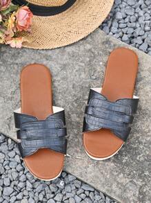 Women's Summer Flat Casual Slip-On Sandals, Minimalist And Versatile, Perfect For Going Out And Parties - Black - View 7