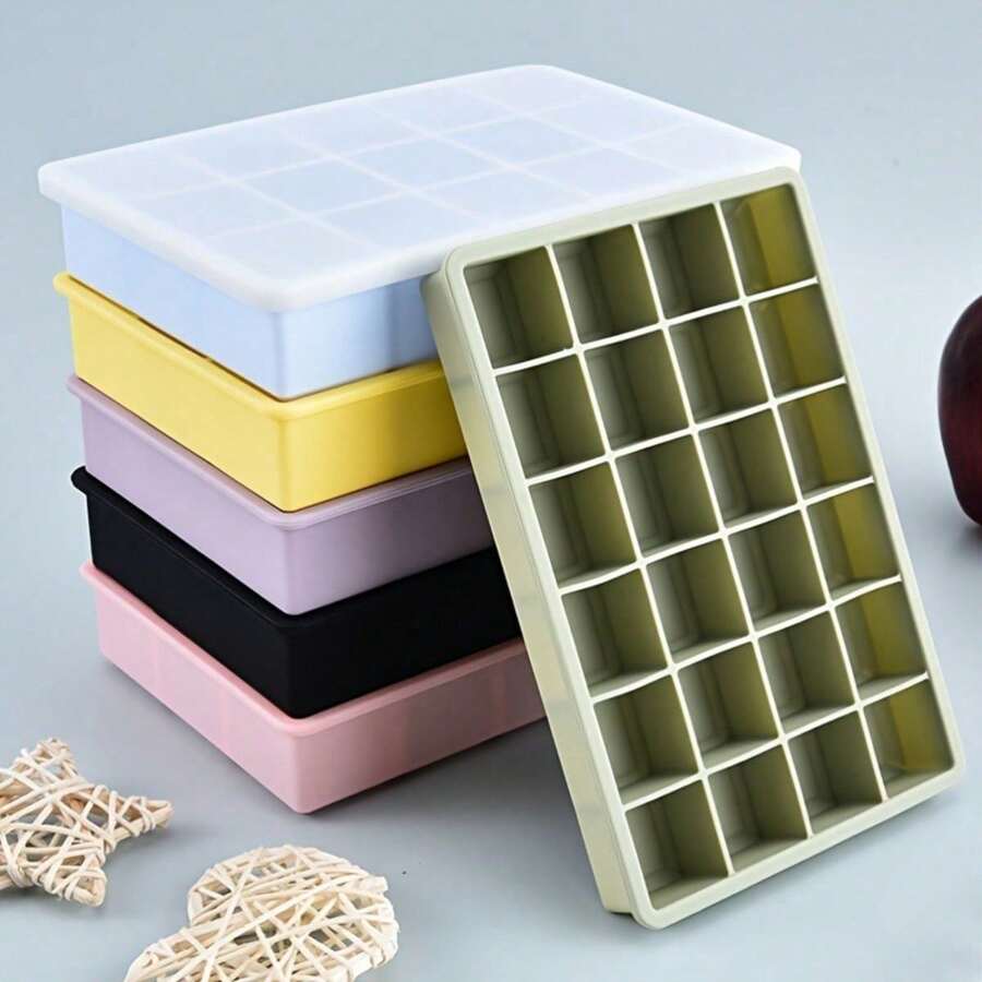 Vassoi per cubetti di ghiaccio in silicone con coperchio per congelatore, con 15 e 24 griglie, set per ghiaccio facile da rilasciare, vassoi/contenitori per il ghiaccio estivo, adatti per bicchieri, contenitori e vaschette per il ghiaccio estivo, accessori per la cucina