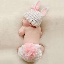 Conjunto de conejo tejido para fotografía de recién nacidos, disfraz y accesorios para sesión de fotos de bebés, regalos unisex para baby shower y Pascua para niñas/niños - Multicolor - Ver 2