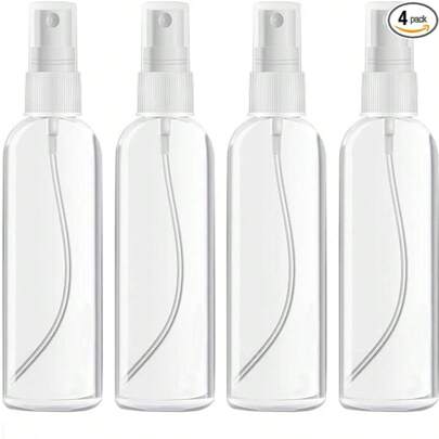 4pcs/1pc, 3.38 Oz TSA-Approved Travel Spray Bottle - Fine Mist, Leak-Proof, Reusable Plastic Container For Cosmetics, Essential Oils, Shampoos, Hand Sanitizers And Sunscreens, Hypoallergenic, PVC-Free, Clear Subpackage With White Pump And Nozzle, Ideal For Travel And Home Use, Travel Lotion Bottle
