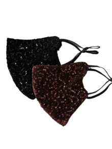 Women's Warm Velvet Embroidered Sequin Face Mask, Fashionable, Breathable, Versatile And Washable, Suitable For Autumn/Winter