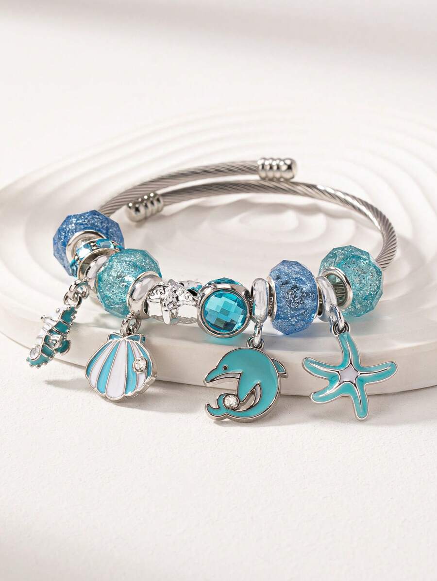 1 件珐琅海星海洋生物夏季假期串珠手镯 - 彩色 - 查看 1