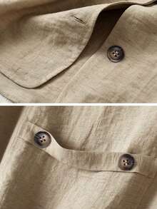 女士休闲夏季亚麻西装背心和裤子套装 - 卡其色 - 查看 5