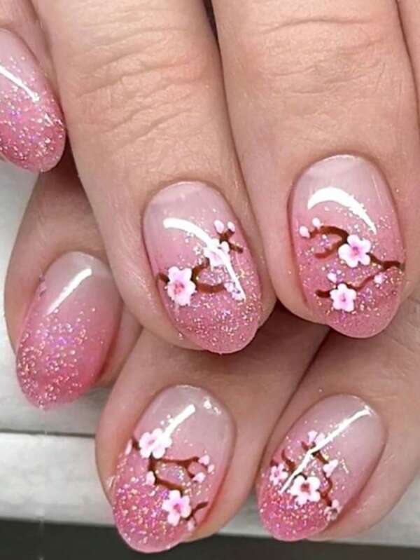 24 Peças Unhas Redondas Curtas, Unhas Postiças Criativas de Flor Amarela, Unhas Adesivas. Suprimentos de Unhas