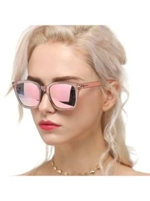 HYCHIC Gafas de sol de moda para mujer, polarizadas para conducir, protección antideslumbrante UV400, diseño de moda - Polvo transparente*película de polvo+marco transparente*película azul - Ver 2