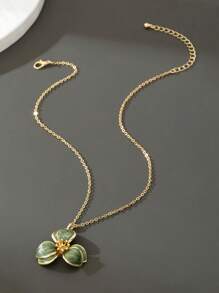 1pc Romantic Dreamy Green Flower Pendant Necklace, Spring/Summer Beach Holiday Style For Women